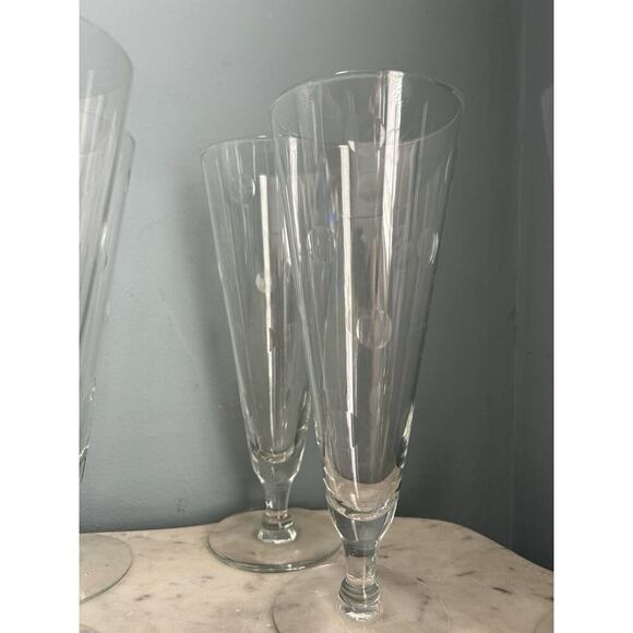 6 Hazel Arts Vintage Etched Polka Dot Champagne Glasses Pilsner Glass Coin - Picture 11 of 16